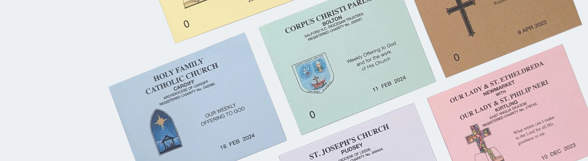 Range of custom-printed church offertory and Gift Aid envelopes